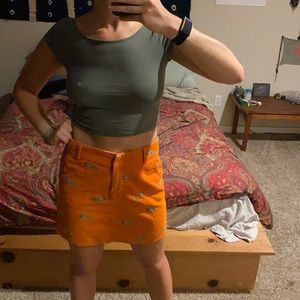 Orange Corduroy Skirt w Peacocks